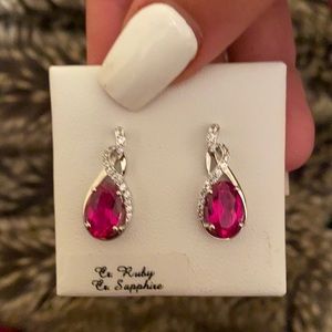 Ruby;sterling silver; white sapphire droop earring
